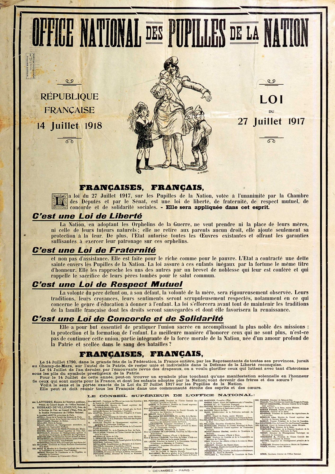 10 Ph 500 Office National Des Pupilles De La Nation Loi Du 27 Juillet 1917 A Willette Dess Divers Sous Serie 10 Ph Reproductions De Documents D Archives 1918 Photographies Cartes Postales Affiches Plans