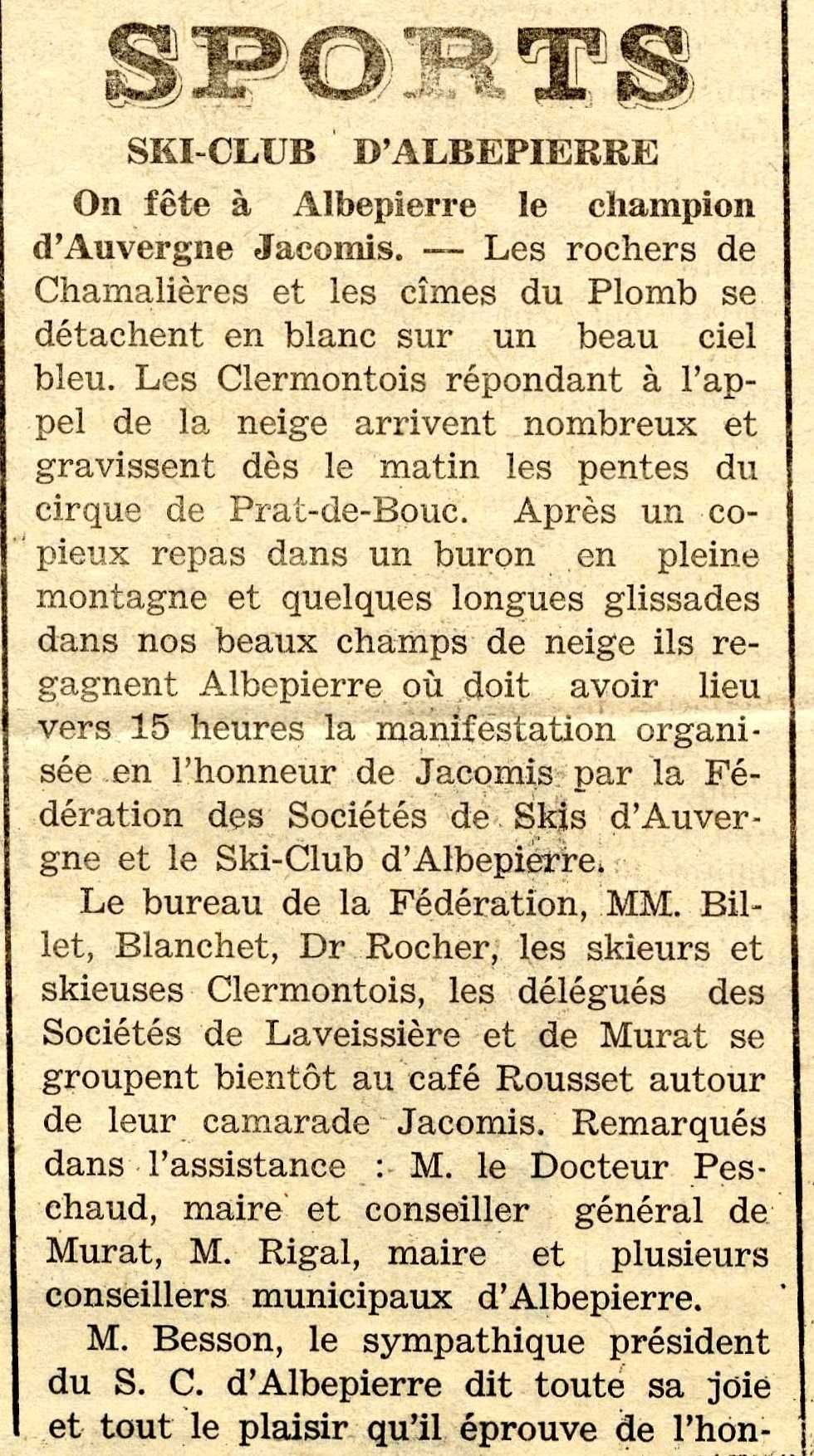 1934 Fête en l’honneur du champion d’Auvergne 1934