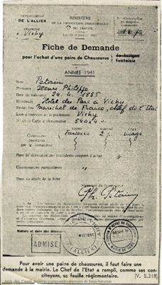 Copie de la déclaration remplie par Philippe Pétain