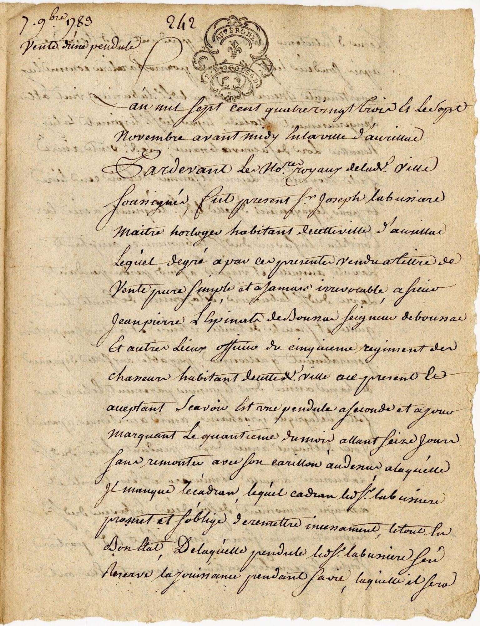 Précieuse horloge. Vente en viager d’une pendule à seconde et à quantième.