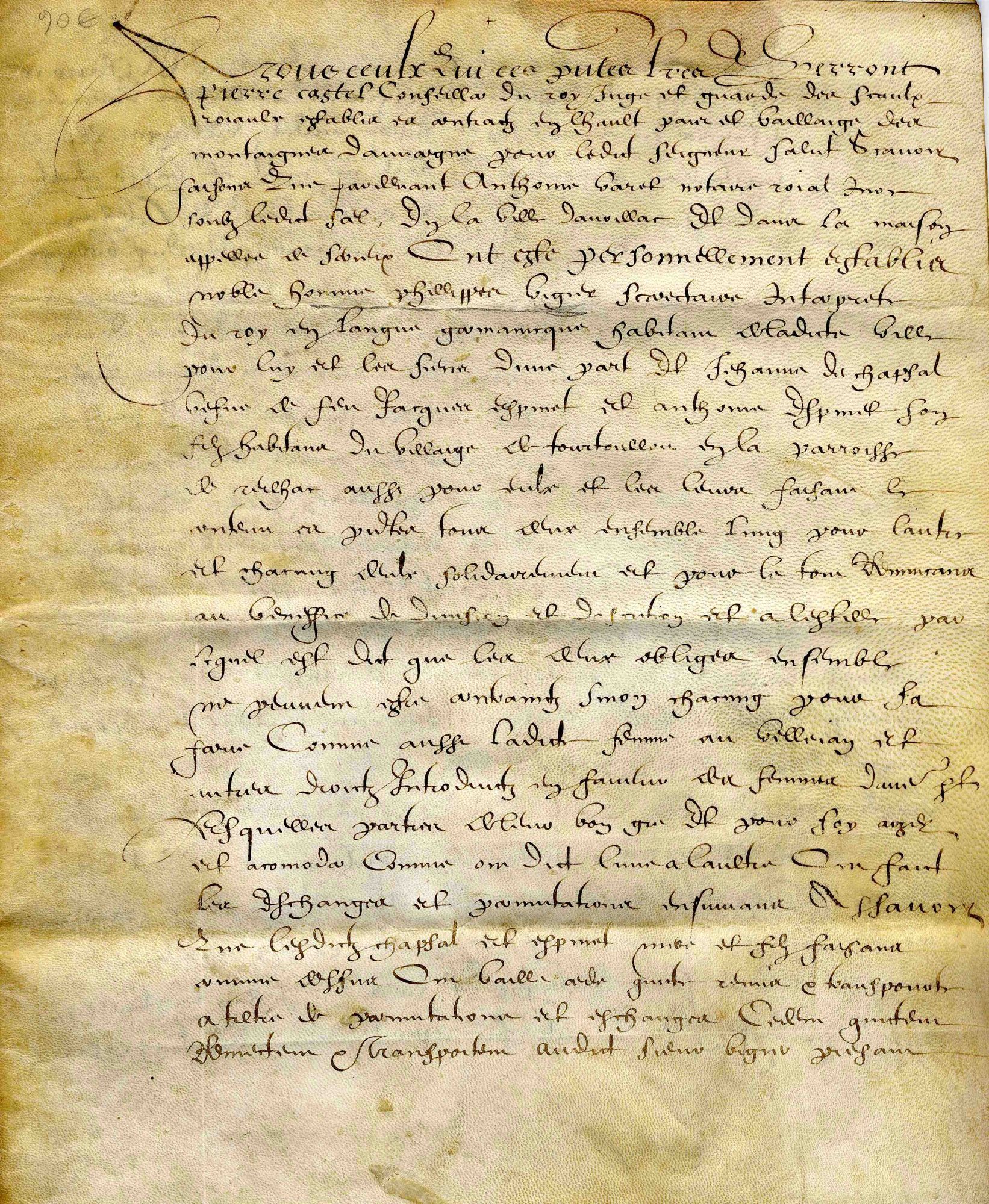 Echange entre Philippe Vigier, secrétaire interprète du Roi en langue germanique, et Jehanne de Chapsal, veuve de Jacques Espinet (1606)