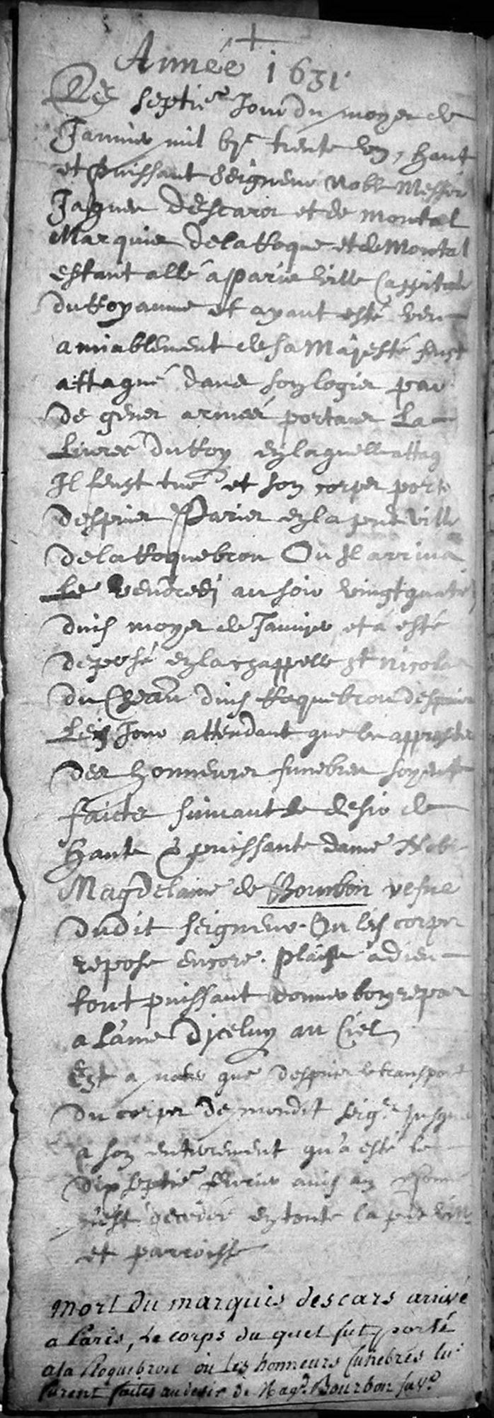 Enterrement de Jacques d'Escars, marquis de La Roquebrou et de Montal (1631)