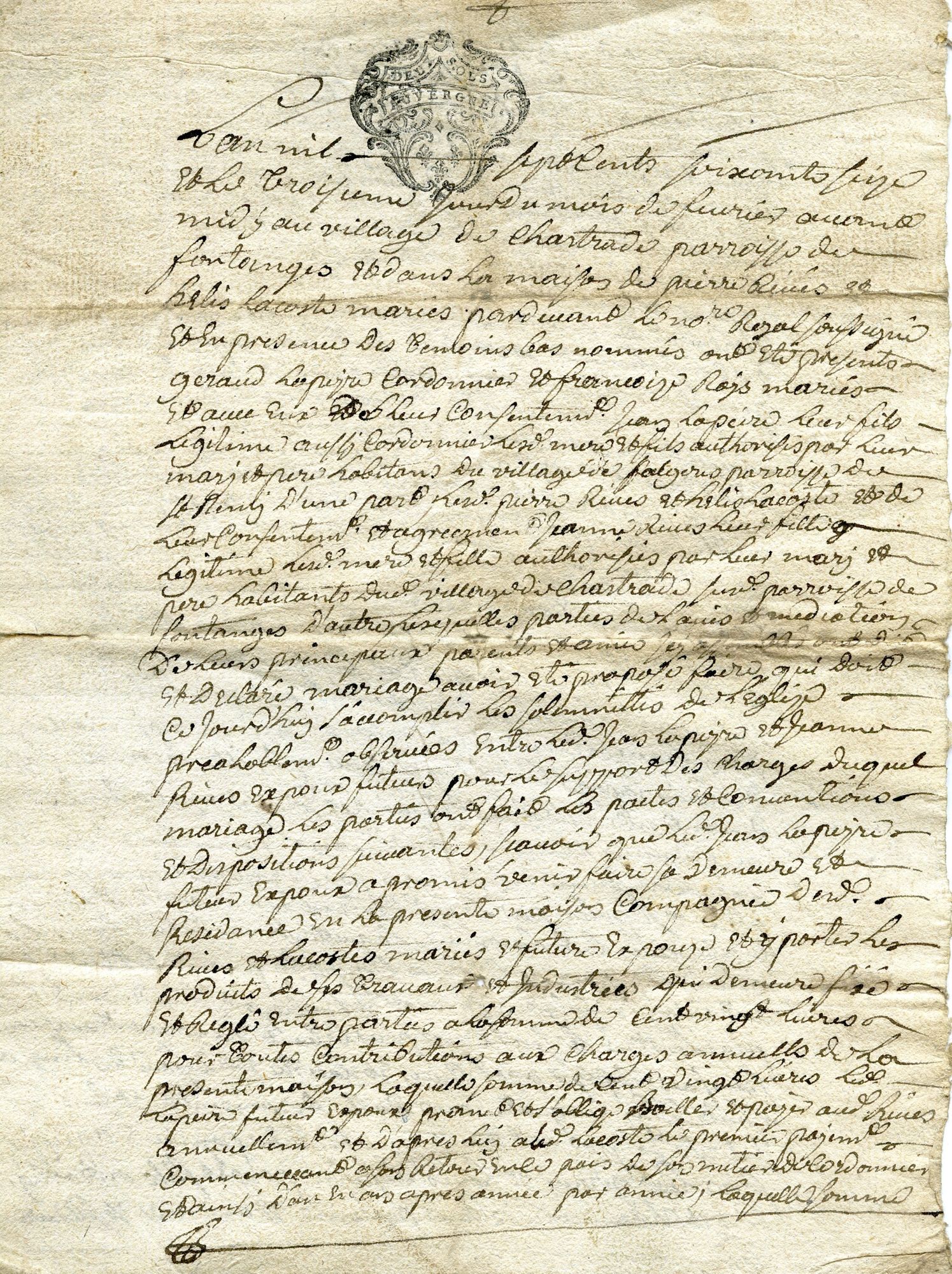 Contrat de mariage de Jean Lapeyre avec Jeanne Ribes, à Fontanges (1776)
