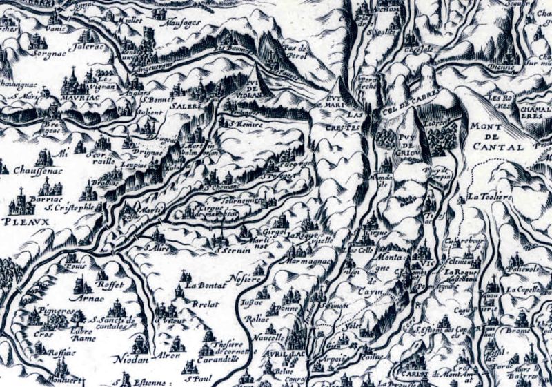 Carte de la Haute Auvergne, par Clerville (1642), détail. - Bibliothèque Nationale de France, site Gallica