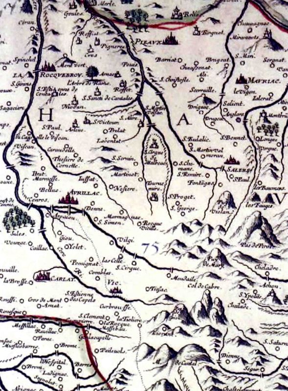 Carte du « Pais d’Auvergne », par du Bouchet (1645), détail. - Bibliothèque Nationale de France, site Gallica