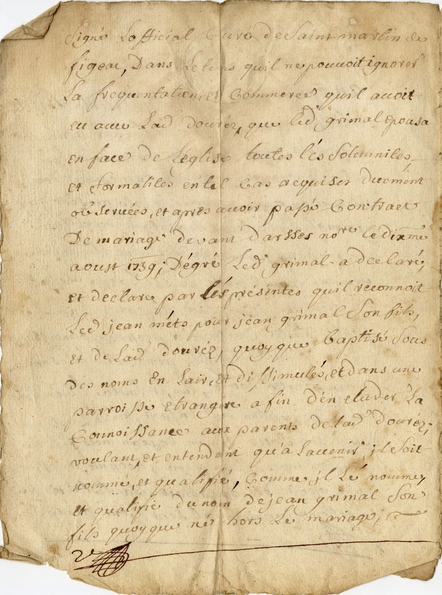 Reconnaissance de paternité de Guy Grimal (1748)