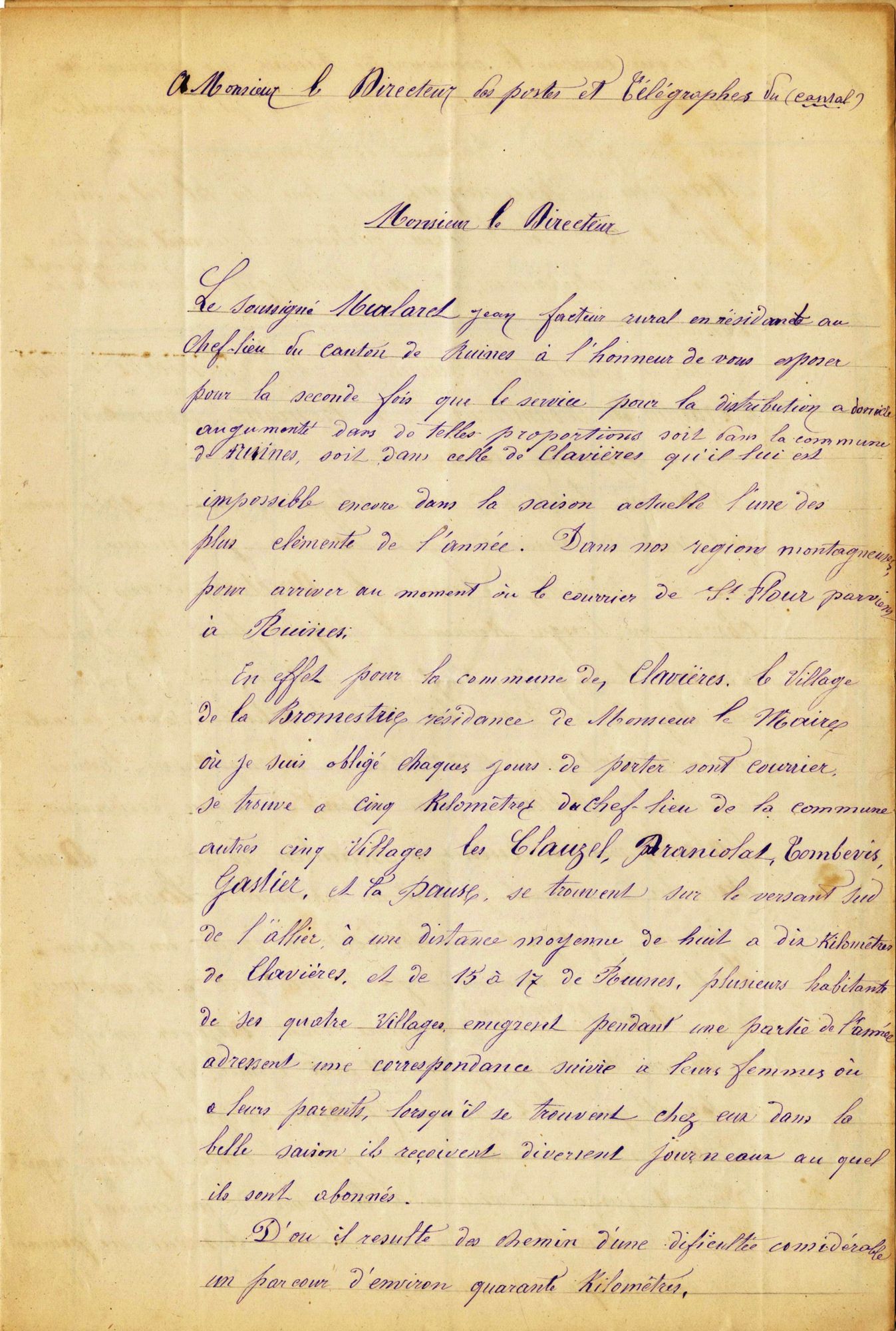 Lettre du facteur Mialard (1882, 6 P 525)