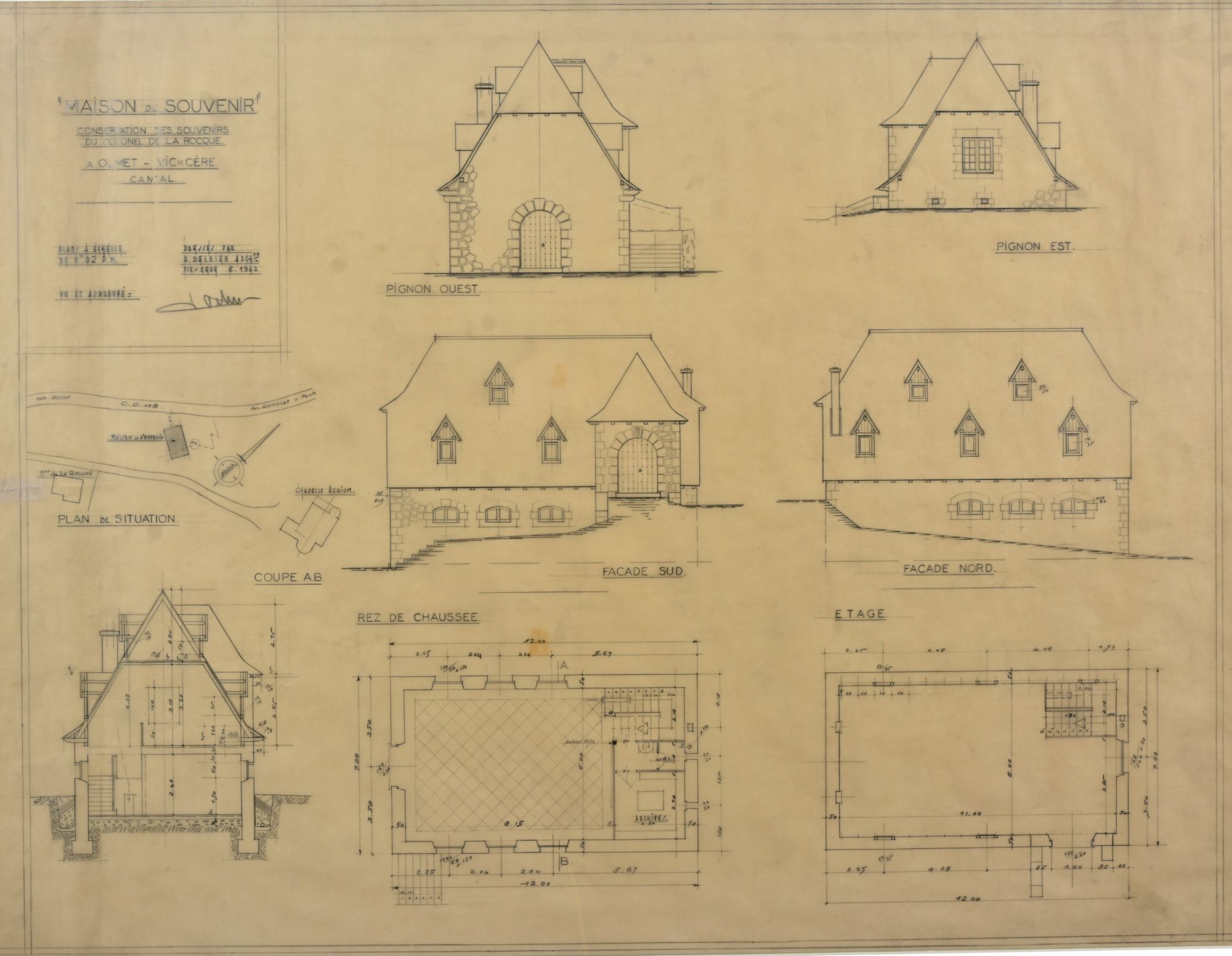 Plans de la "Maison du Souvenir" par Alphé Delrieu (juin 1962)