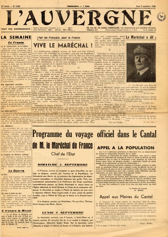 L'Auvergne du jeudi 2 septembre 1943