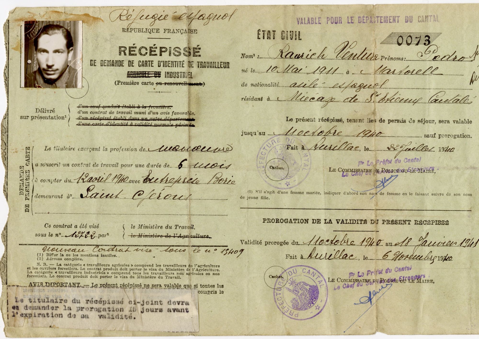 L’exil des Républicains espagnols dans le Cantal : itinéraire de la famille Raurich-Farnos, grands-parents maternels d’Eric Cantona