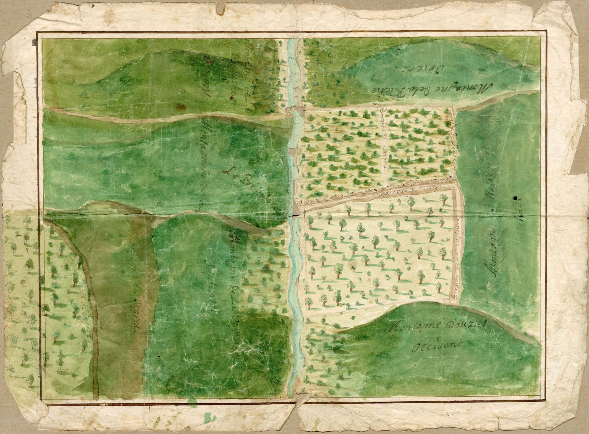 Vengeance et pillages dans les bois de Salers : un plan coloré dressé pour le seigneur de Mazerolles (1669)