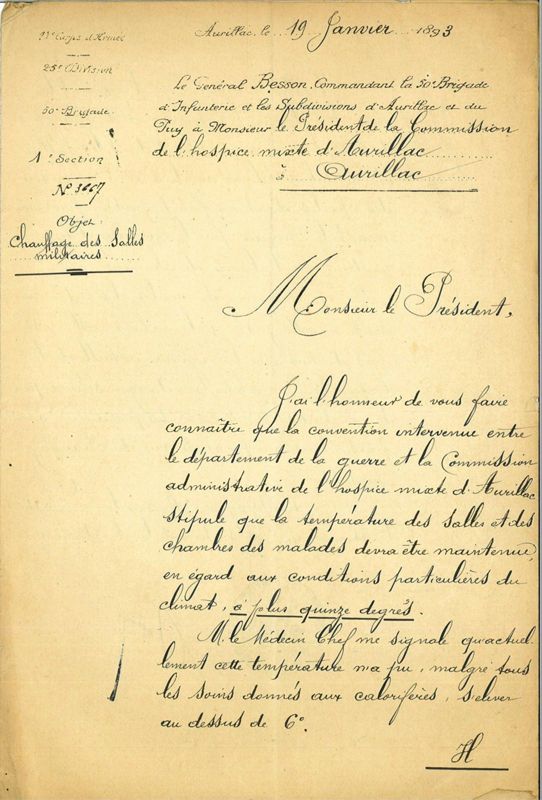 Lettre de plainte du général Besson (1893)