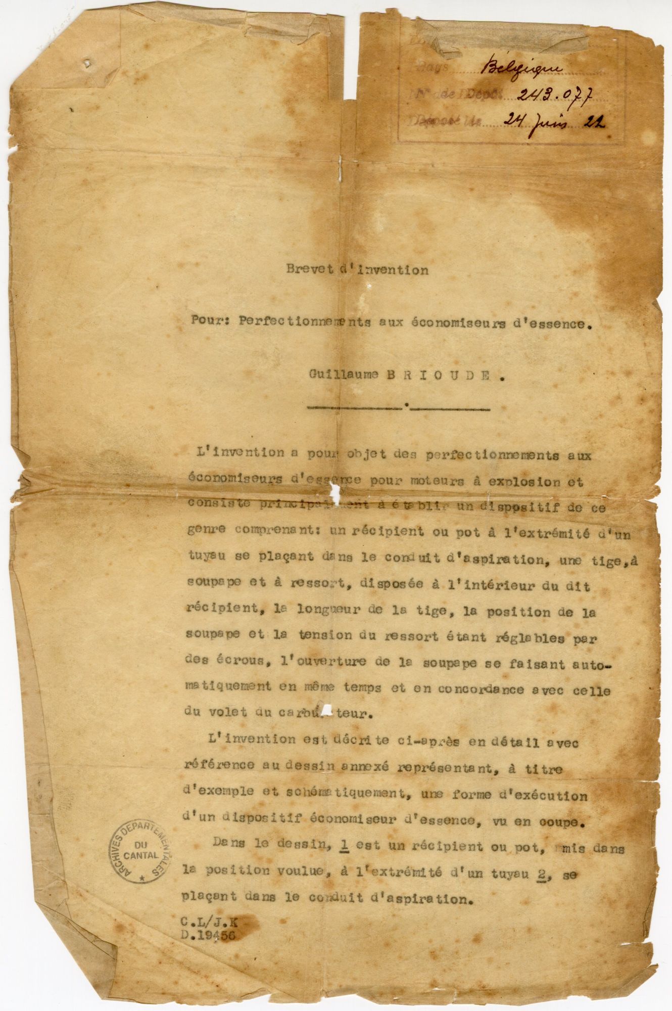 Brevet du 24 juin 1922