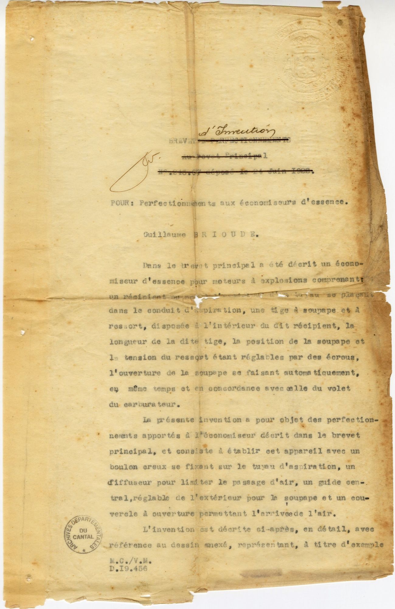 Brevet du 23 octobre 1922