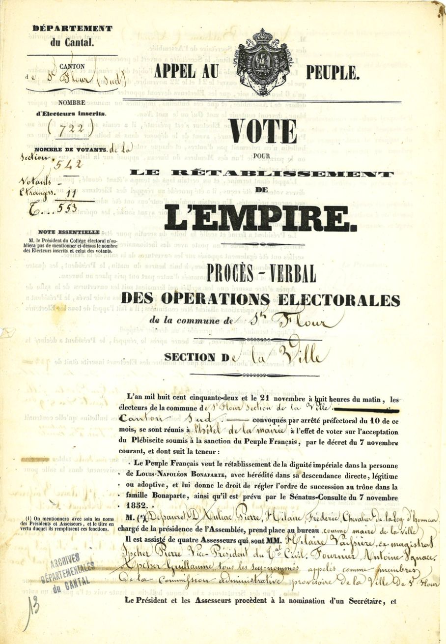Procès-verbal des opérations électorales à Saint-Flour (cote ADC 2 M 1)
