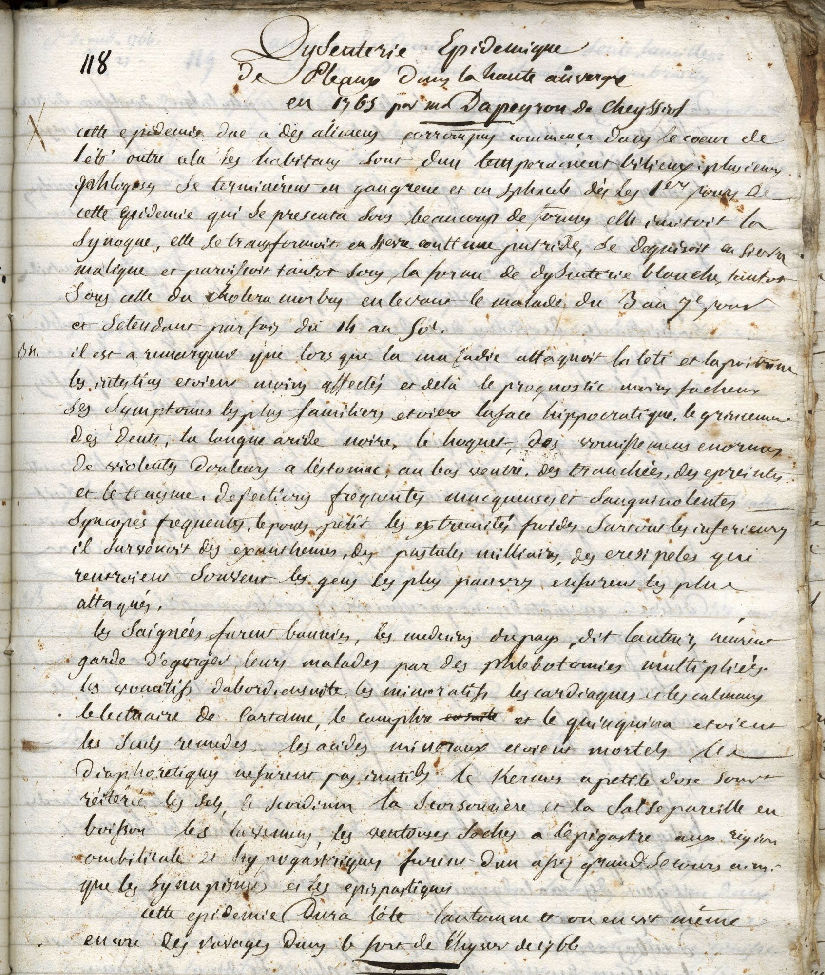Relation de l'épidémie de Pleaux par M. Dapeyron de Cheyssiol