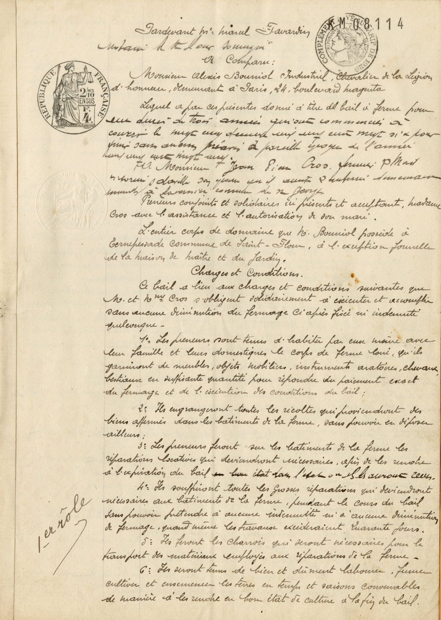 Bail à ferme (23 mars 1927)