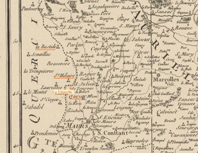 Carte chorographique de la généralité d'Auvergne divisée par élections, par Dezauche, 1851