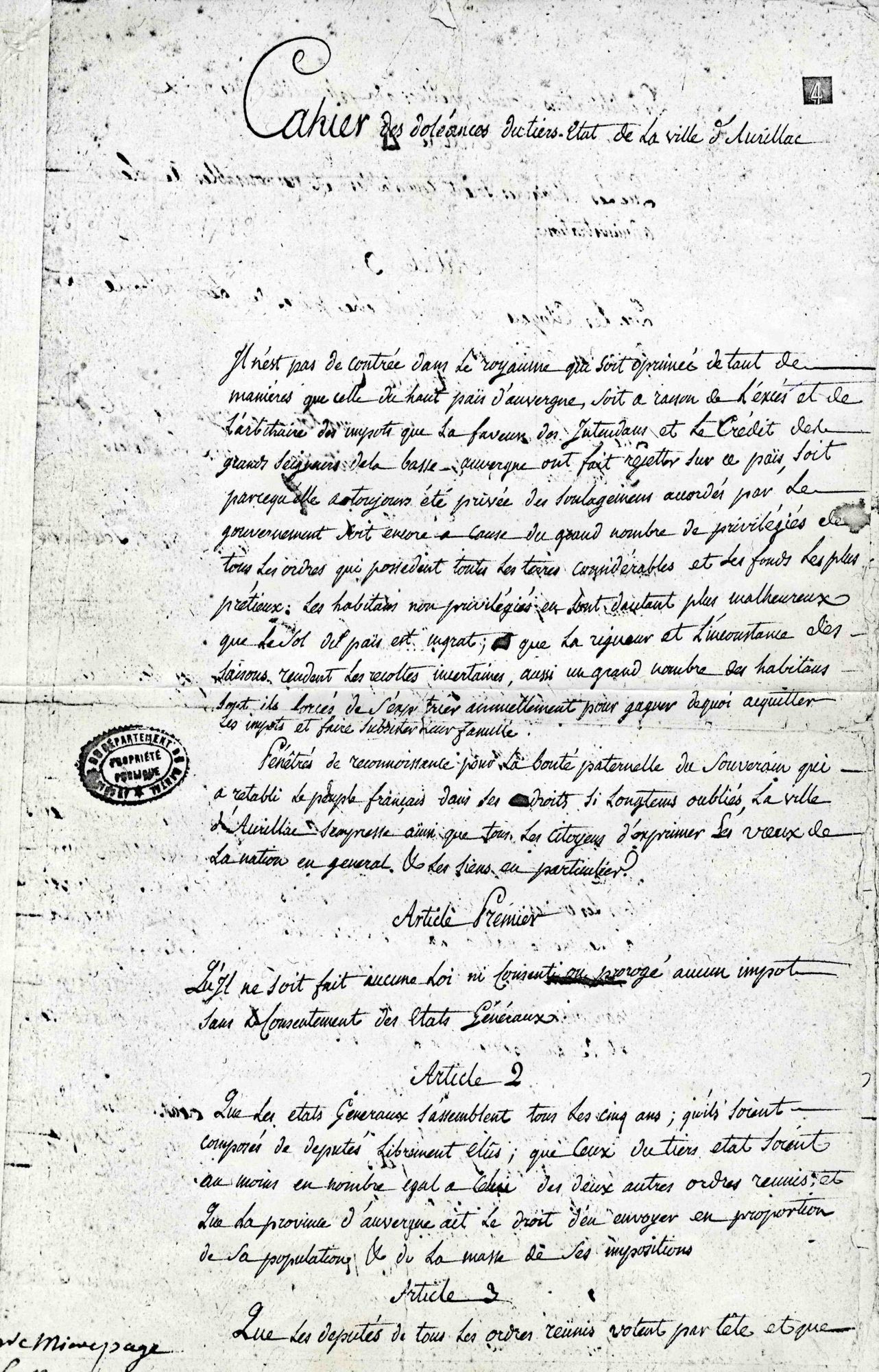 Cahier de doléances d'Aurillac