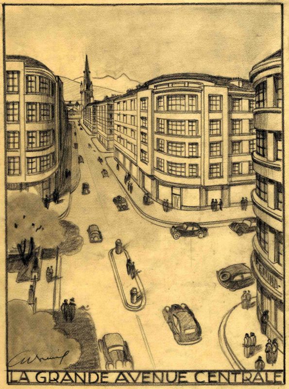Vue perspective, signée Georges Breuil (1940)