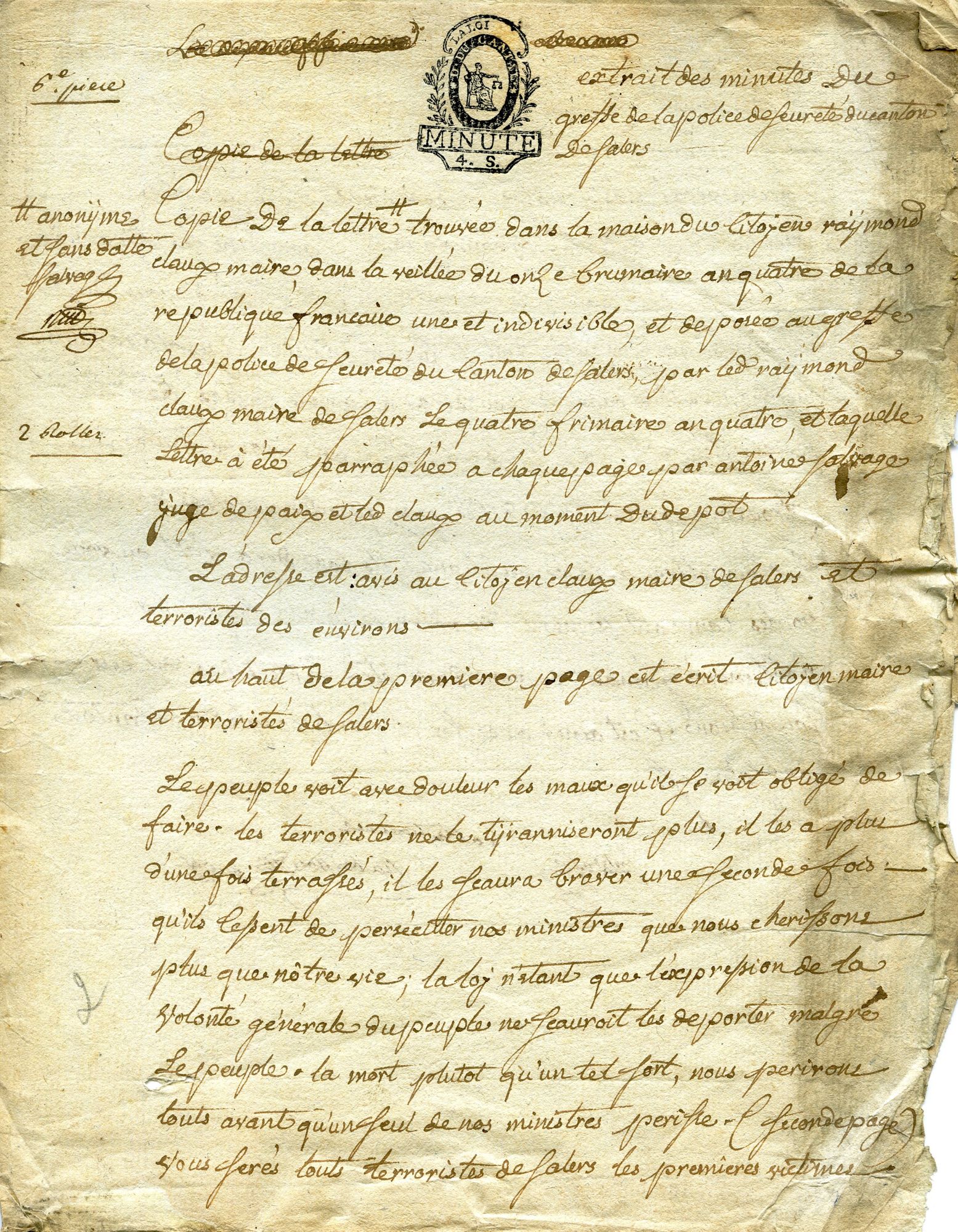 Corbeaux et terroristes à Salers sous la Révolution (2 novembre 1795)