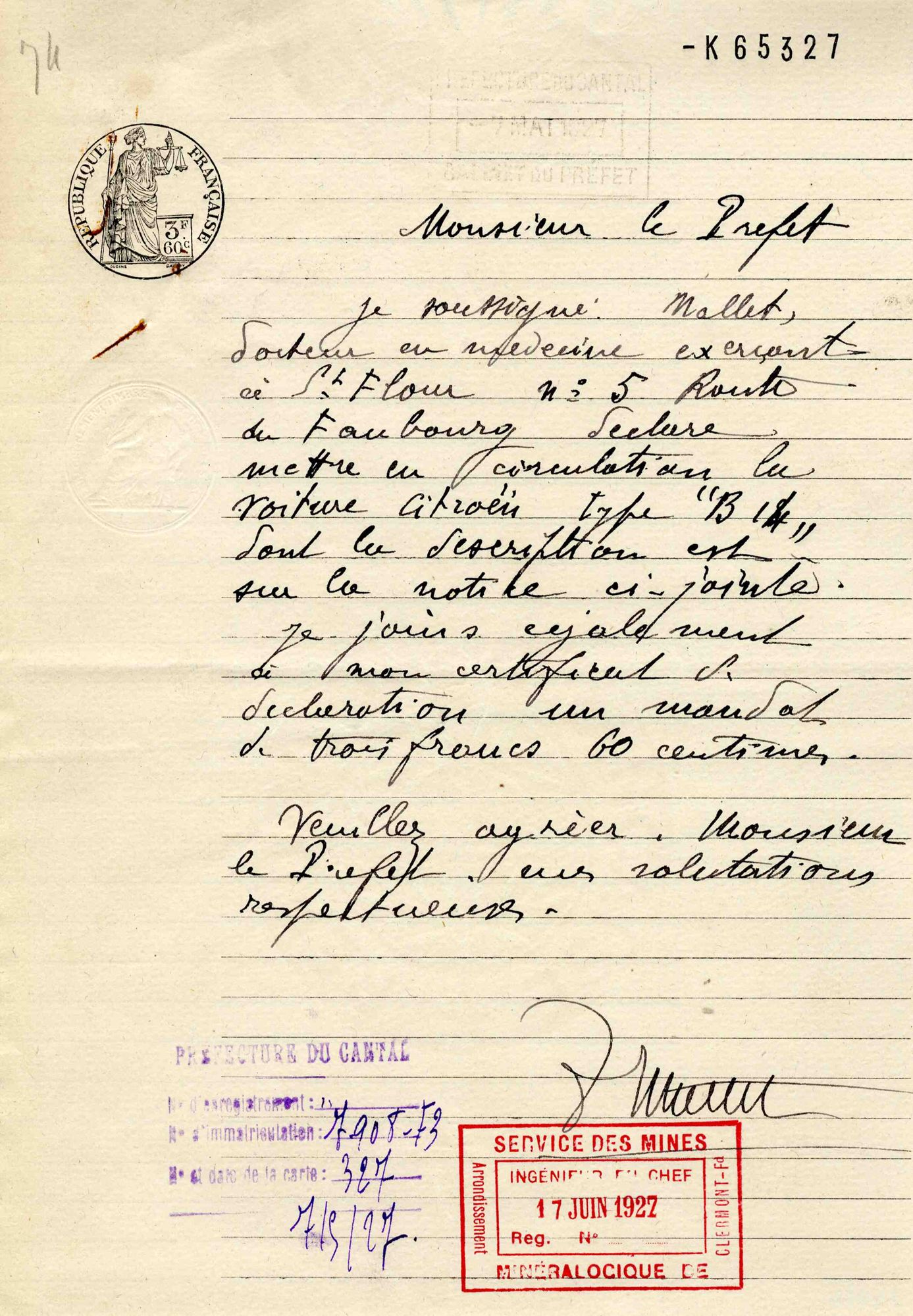 Un outil de travail moderne pour un médecin : la demande de carte grise du docteur Mallet (1927)