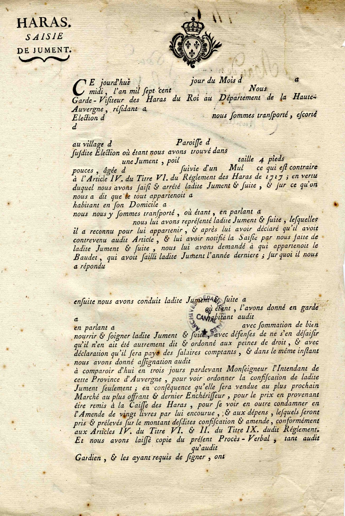 La double vie d’un procès-verbal de saisie de jument (XVIIIe siècle)