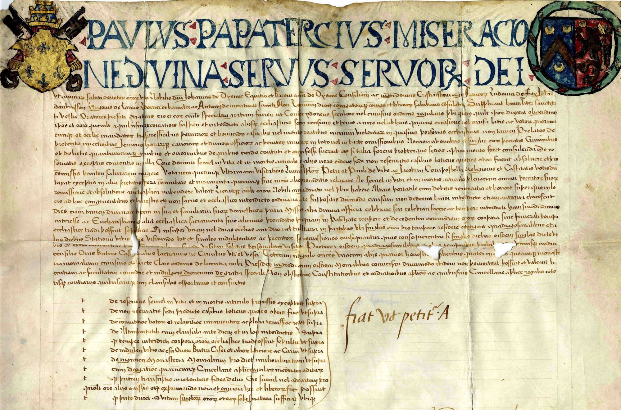 Supplique adressée au pape Paul III Farnèse par six gentilshommes auvergnats (autour des années 1540)