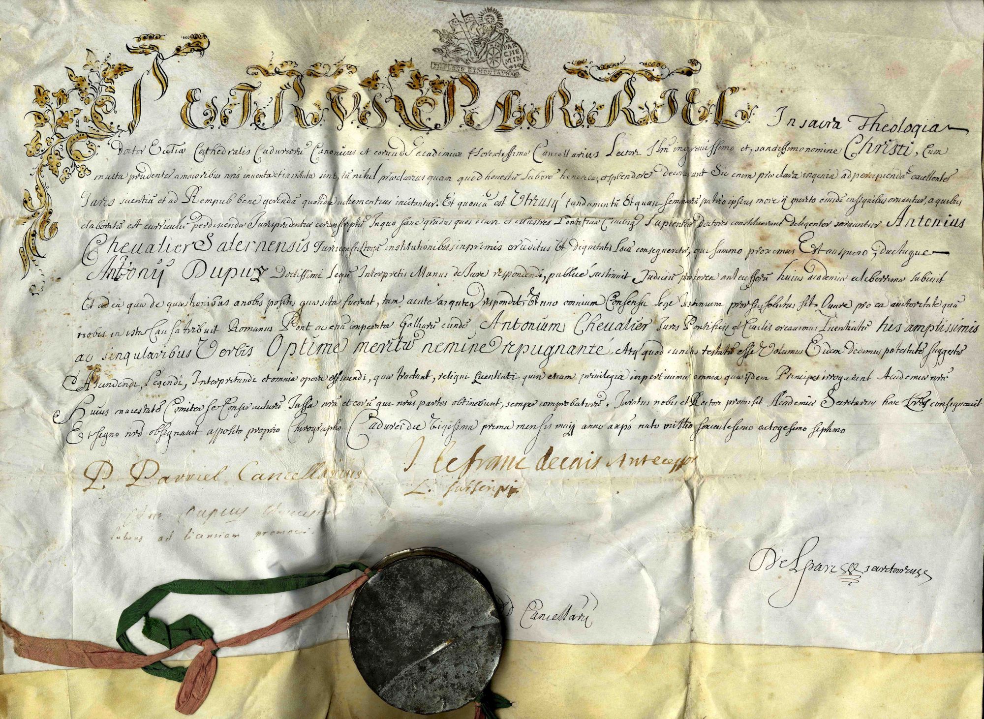 Diplôme de licence en droit d’Antoine Chevalier, de Salers (21 mai 1687)